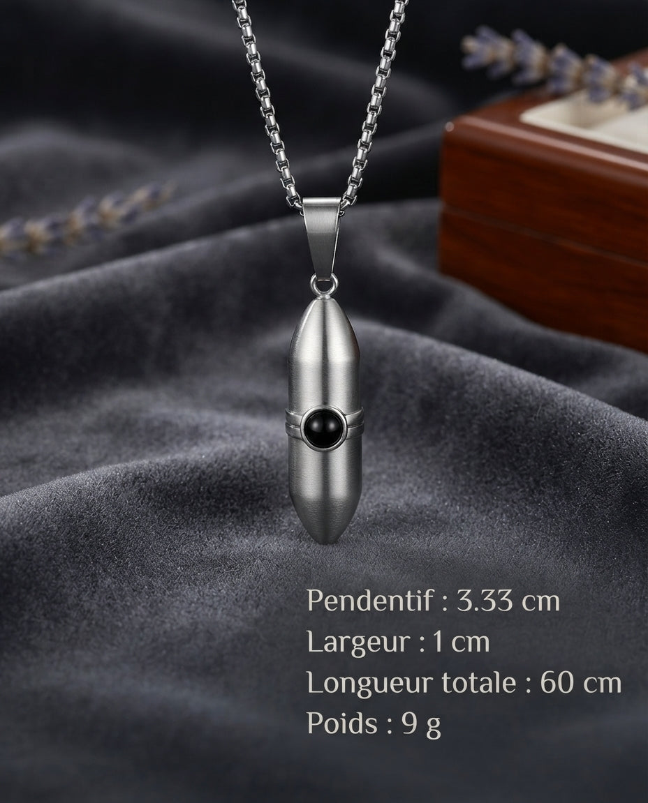Pendentif Funéraire Balle en Acier Inoxydable et Pierre - Porte-Cendres