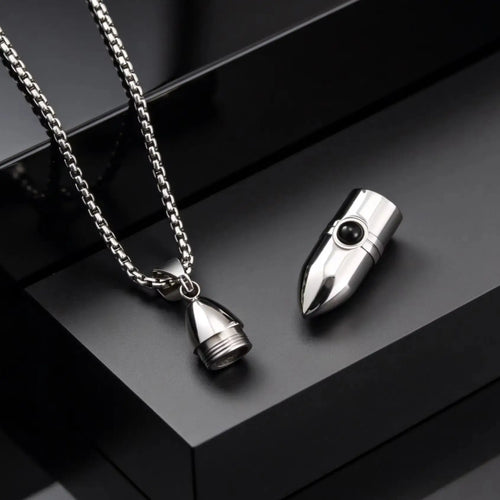 Pendentif funéraire porte-cendres en acier inoxydable et pierre
