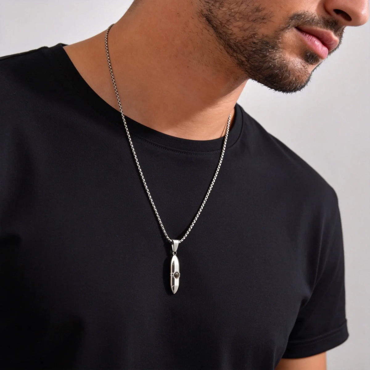 Pendentif Funéraire Balle en Acier Inoxydable et Pierre - Porte-Cendres